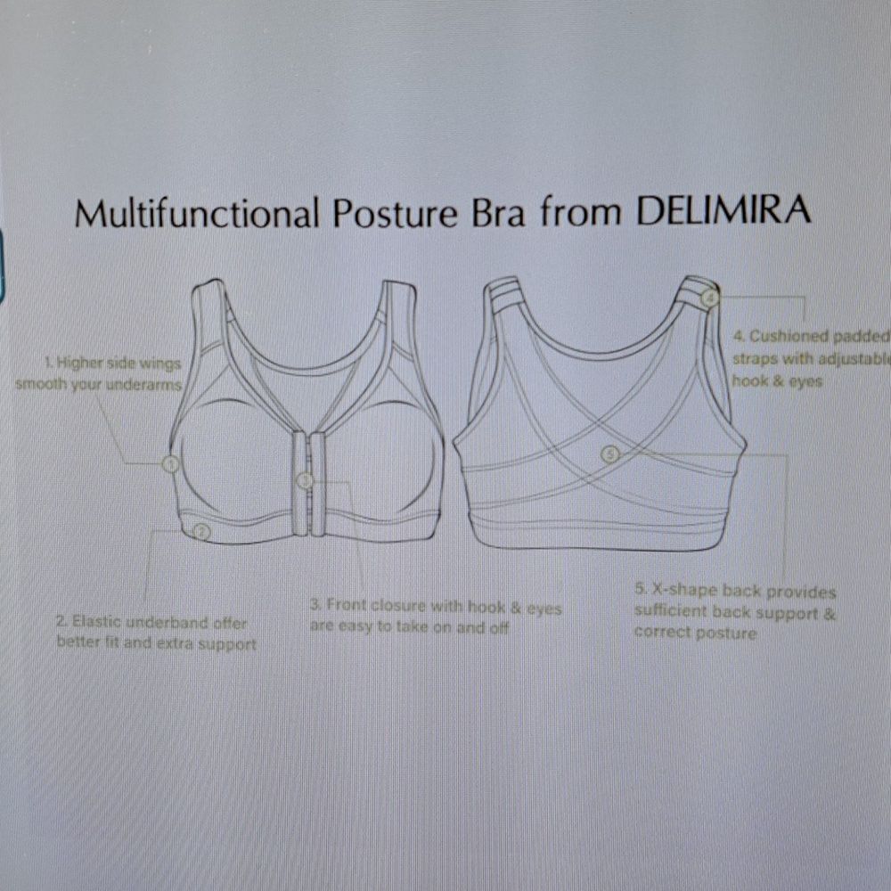 Delimira Bra X-Shaped Back Support Posture Sports Front Closure Wire Free 46DD - Picture 6 of 12